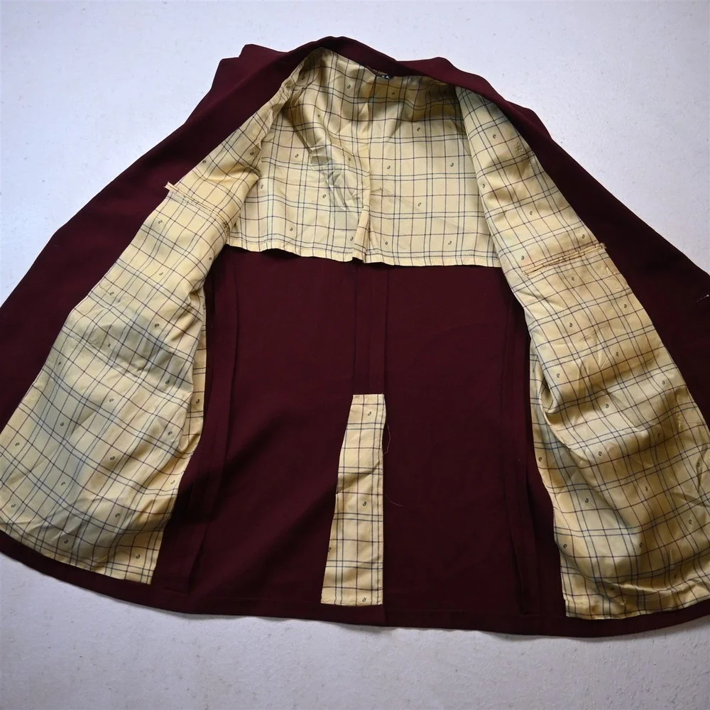 Vtg USA Made 46L‎ Dark Red Gold Button Mens Blazer Suit Jacket Sport Coat